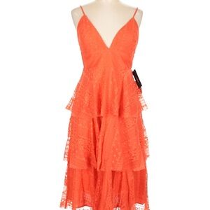 NWT Lulu's Vibrant Orange Lace Midi Dress